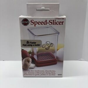 Red Food Slicer with 8 Stainless Steel Blades for Quick Vegetable and Fruit S...